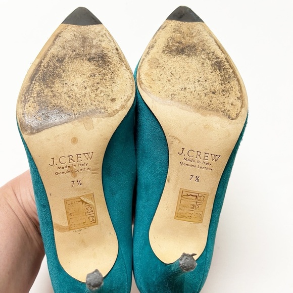 J Crew Womens Emerald Green Elise Suede Leather Pointed Toe Heels Size 7.5 - Picture 3 of 10